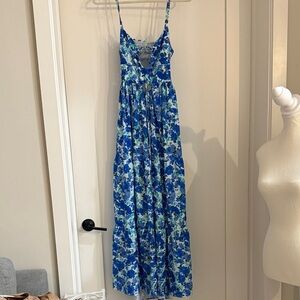 NWT stretch Floral Blue and Green Maxi Dress